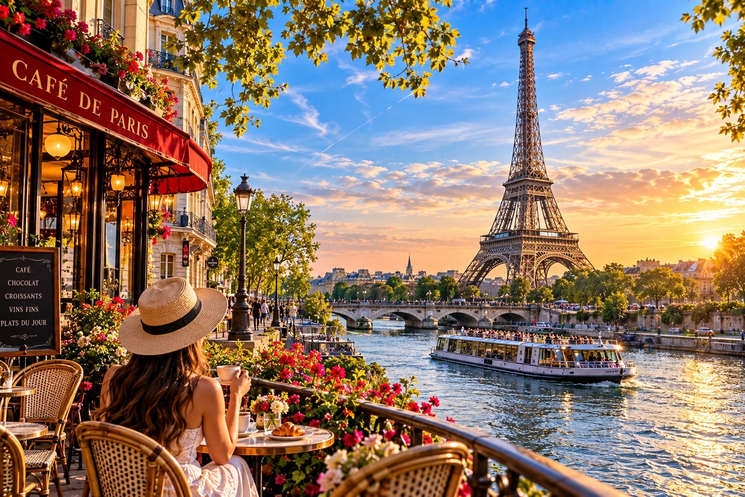 Romance travel — Paris · Santorini · Venice